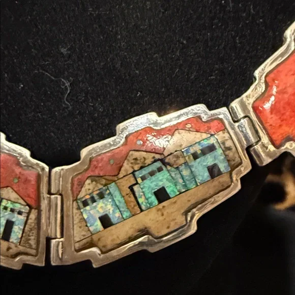 Santa Fe Style Red Coral Multi Gemstone Necklace Sterling 18’ and Earrings - Picture 4 of 7